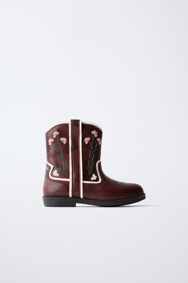 EMBROIDERED COWBOY BOOTS - Maroon by Zara