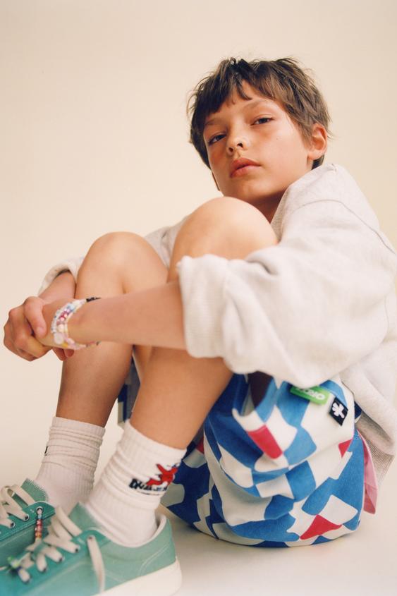 CHECKED BERMUDA SHORTS WITH LOGO LABEL - Blue by Zara - Image 0