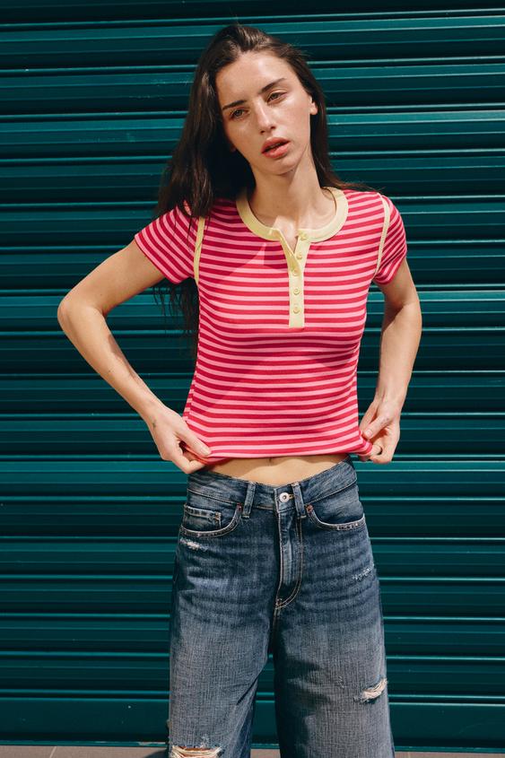STRIPED RIB T-SHIRT - Pink by Zara - Image 0