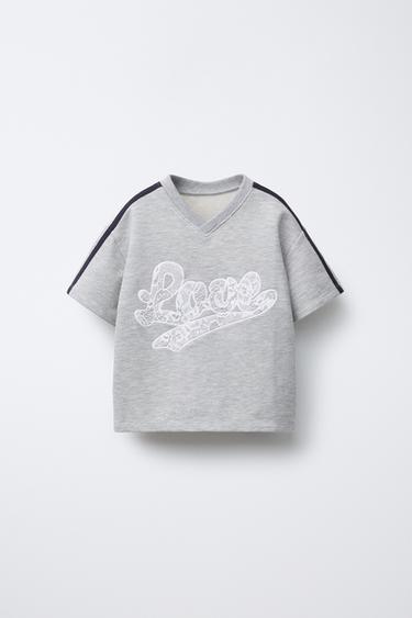 LACE SLOGAN T-SHIRT - Grey by Zara - Image 0