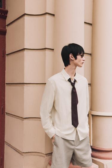STRIPED COTTON-VISCOSE SHIRT - Beige by Zara - Image 0