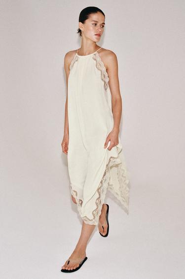 ZW COLLECTION CONTRAST LACE DRESS - Ecru by Zara