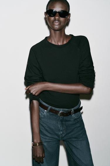WASHED LONG SLEEVE T-SHIRT - Black by Zara