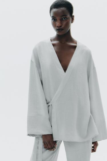 SIDE TIE KIMONO - Pearl marl by Zara