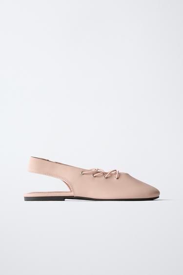 LACE-UP SLINGBACK BALLET FLATS - Pink by Zara