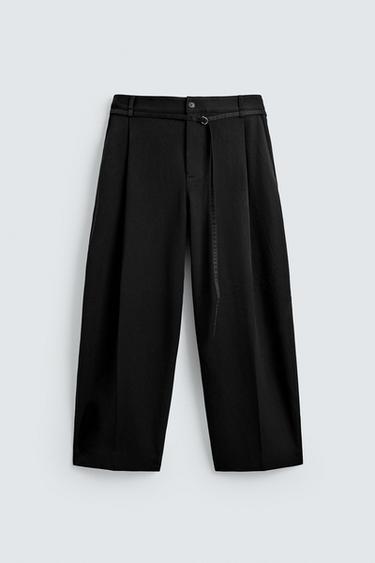 BALLOON FIT TROUSERS WITH PLEATS AND BELT - Black by Zara