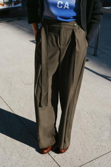 PLEATED TROUSERS WITH BELT - Khaki marl by Zara
