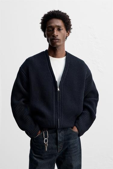 ZIP-UP TEXTURED CARDIGAN - Navy blue by Zara