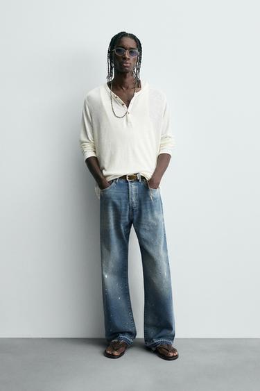 LOOSE FIT SPLATTER JEANS - Light blue by Zara - Image 0
