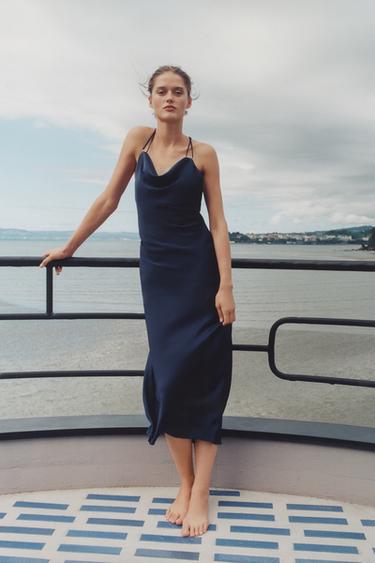 CAMISOLE DRESS WITH GOLD-TONE DETAIL - Blue by Zara