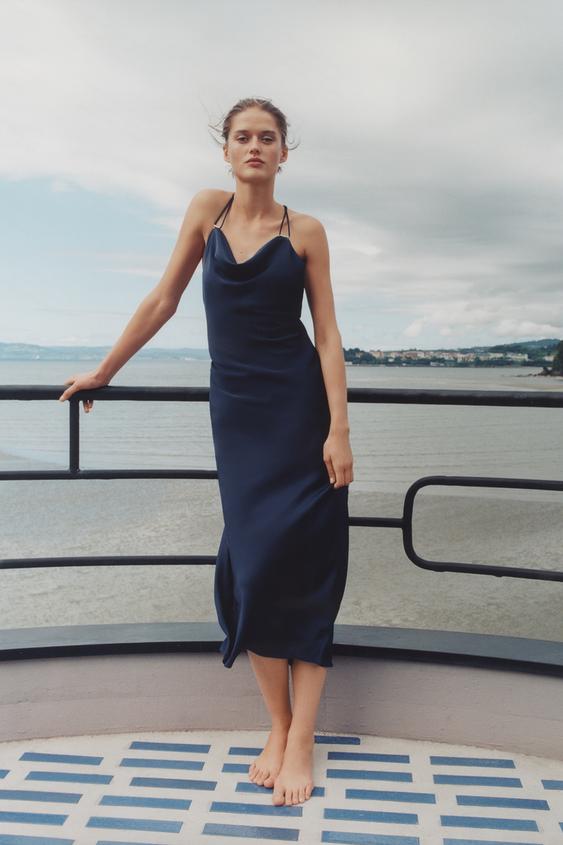 CAMISOLE DRESS WITH GOLD-TONE DETAIL - Blue by Zara - Image 0