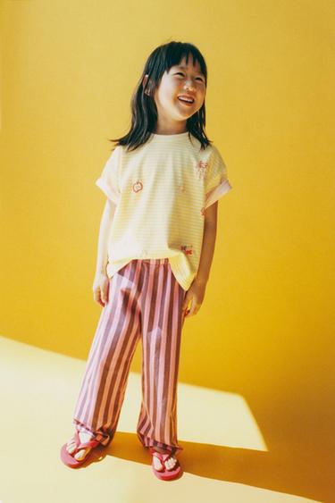 STRIPED T-SHIRT WITH EMBOSSED DETAILS - Light yellow by Zara