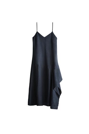 ASYMMETRIC LINEN BEACH DRESS - Blue by Zara
