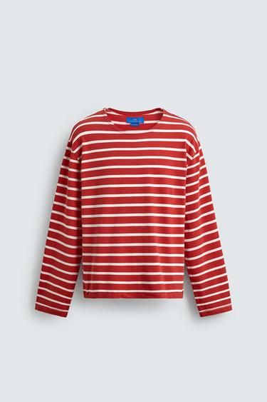 STRIPED JACQUARD T-SHIRT AARON LEVINE X ZARA - White / Red by Zara
