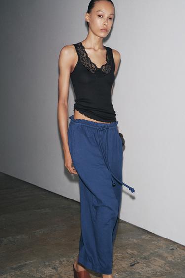 LACE RIBBED T-SHIRT - Black by Zara