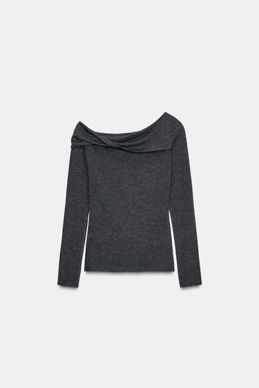 ASYMMETRIC NECK TOP - Grey marl by Zara