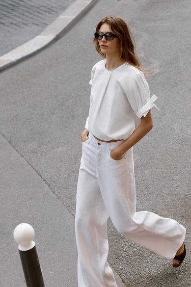 PUFF SLEEVE TOP WITH BOWS - White by Zara