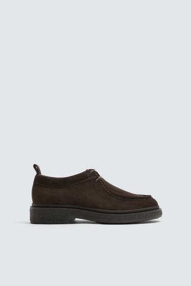 LEATHER MOC TOE SHOES - Brown by Zara