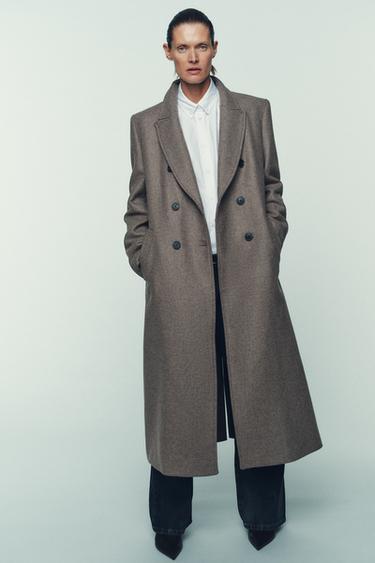 LONG DOUBLE-BREASTED COAT - Dark mink by Zara