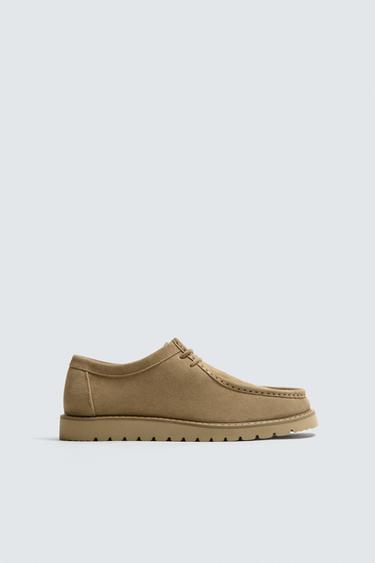 LEATHER MOC TOE SHOES - Beige by Zara
