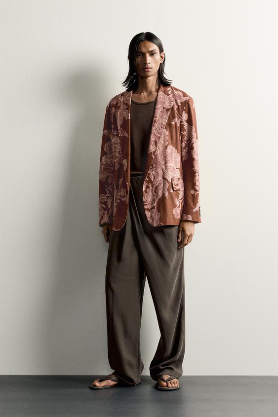 LIMITED EDITION PRINTED LINEN BLEND RELAXED FIT BLAZER - Printed by Zara - Image 0