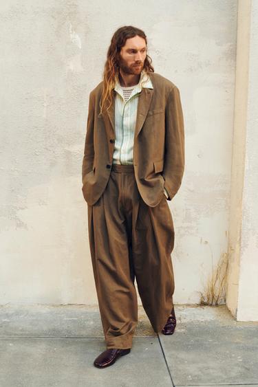 LIMITED EDITION WIDE-LEG SUIT TROUSERS - Mink by Zara