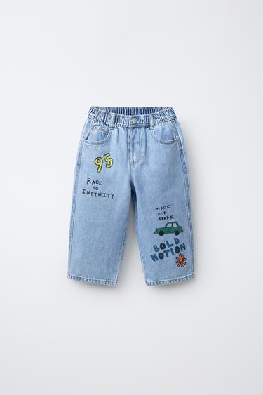 PRINTED TAPERED BAGGY JEANS - Light blue by Zara