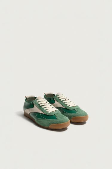 RETRO STYLE LEATHER DETAIL TRAINERS - Green by Zara