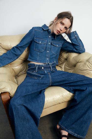 TRF CROPPED DENIM SHIRT - Dark indigo by Zara