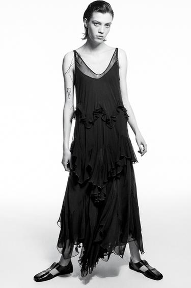 LONG RUFFLED DRESS - ZW COLLECTION - Black by Zara - Image 0