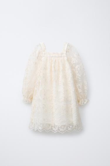 TULLE DRESS WITH EMBROIDERED FLOWERS - Ecru by Zara - Image 0