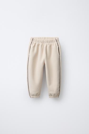 FLEECE JOGGERS WITH TRIMS - Mid-ecru by Zara