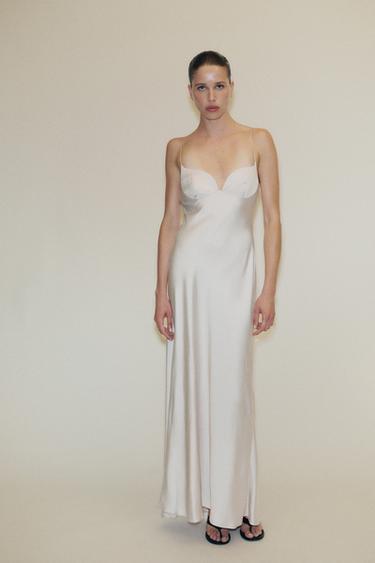 LONG SATIN DRESS - stone by Zara