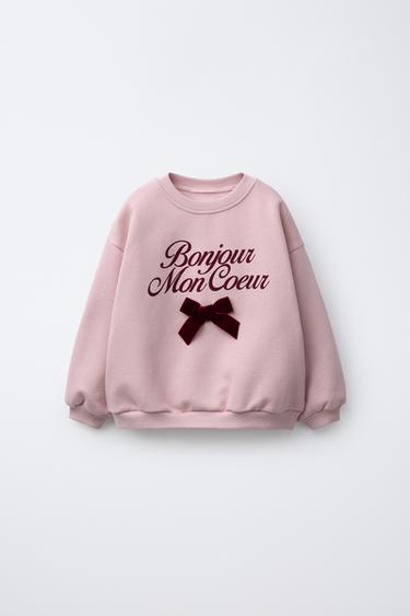 VELVET BOW SWEATSHIRT - Dusty pink by Zara