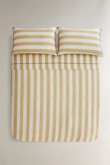 STRIPED WASHED COTTON DUVET COVER - Yellow by Zara
