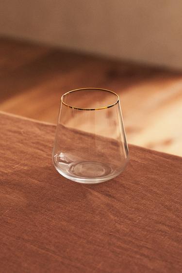 BOHEMIA CRYSTAL TUMBLER WITH GOLD RIM - Gold by Zara