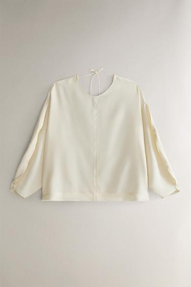 FLOWING SATEEN SHIRT - Ecru by Zara