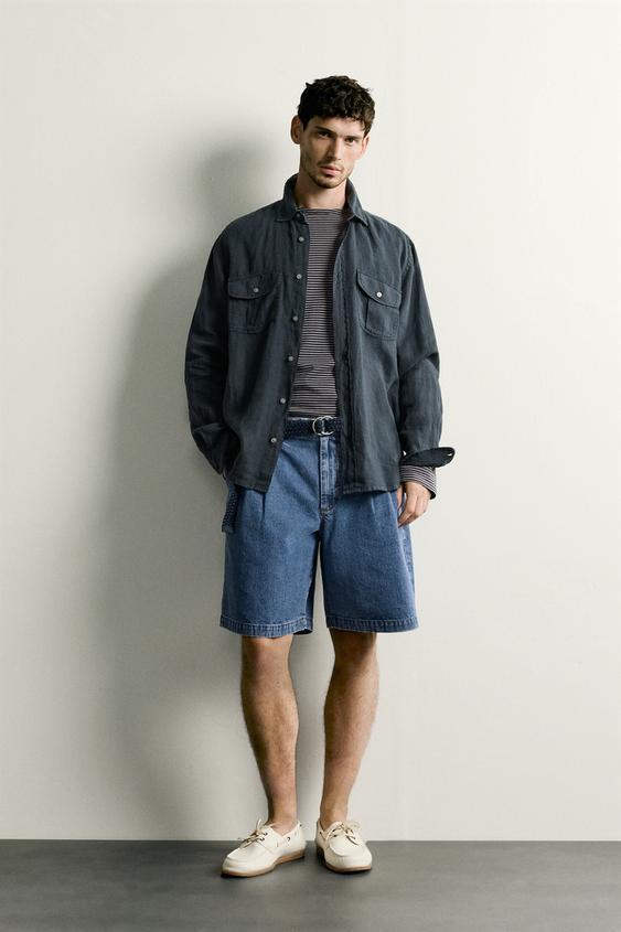 100% LINEN RELAXED FIT SHIRT - Navy blue by Zara - Image 0