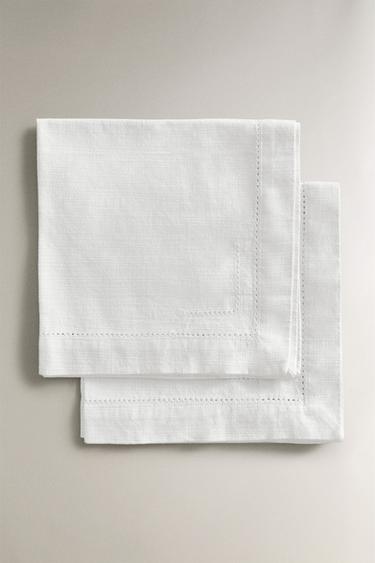 HEMSTITCHED COTTON NAPKINS (PACK OF 2) - White by Zara - Image 0