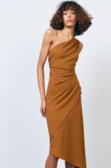 ASYMMETRIC ZIP DRESS - Orange by Zara