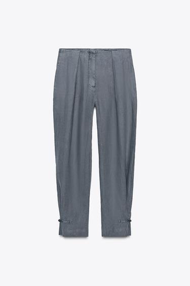 ZW COLLECTION LINEN PLEATED TROUSERS - Mid-grey by Zara