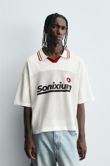 RETRO FOOTBALL PRINT POLO SHIRT - Ecru by Zara
