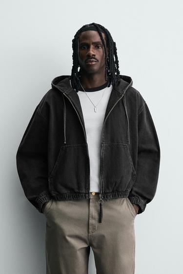 WASHED HOODED JACKET - Charcoal by Zara