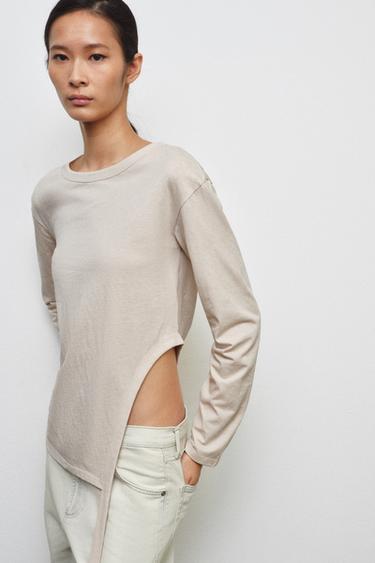 ASYMMETRIC RUSTIC T-SHIRT - Faded pink by Zara