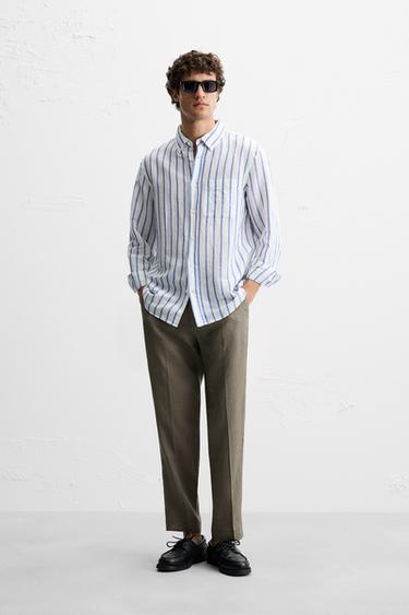 100% LINEN TROUSERS - Light khaki by Zara