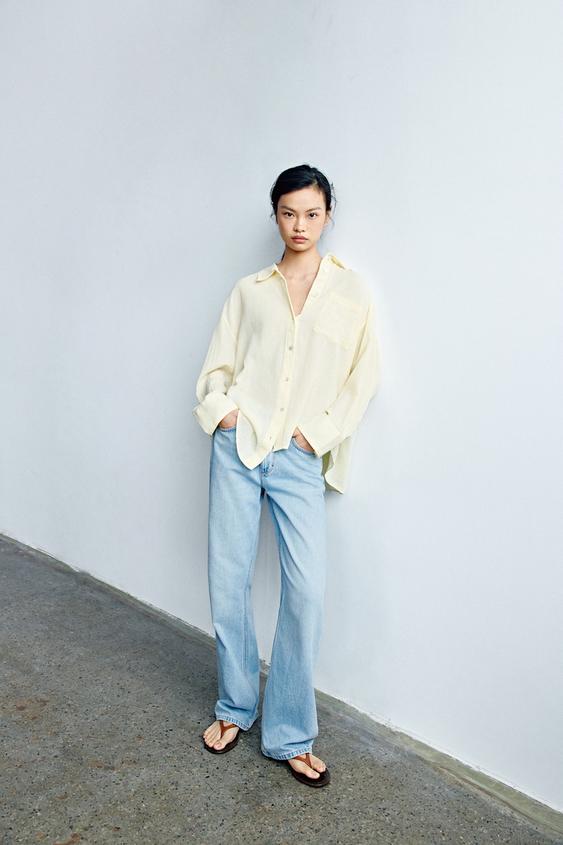 OVERSIZE GAUZE SHIRT WITH POCKET - Light yellow by Zara - Image 0