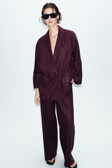 DOUBLE-BREASTED LINEN BLEND BLAZER - Aubergine by Zara