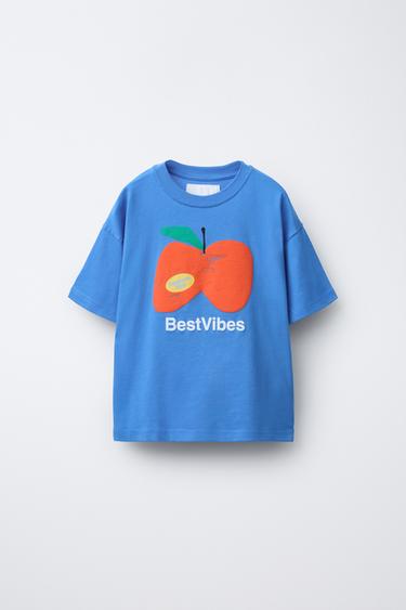 T-SHIRT WITH A RAISED APPLE DESIGN - Blue by Zara