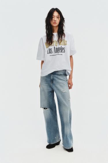 TRF RIPPED MID-WAIST BAGGY JEANS - Light blue by Zara