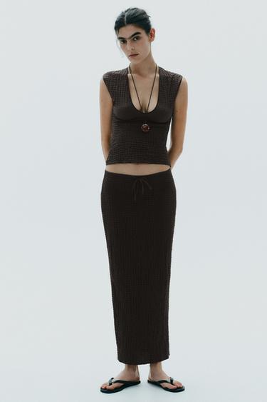 TEXTURED MIDI SKIRT - Chocolate by Zara - Image 0